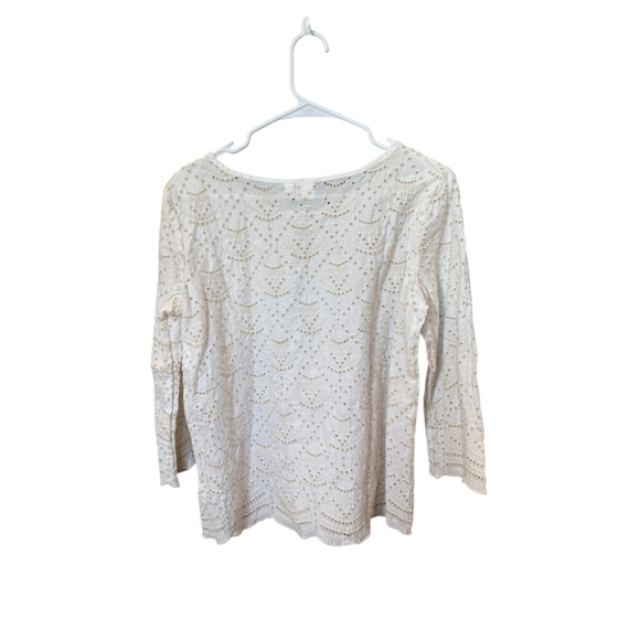 GAP Eyelet Lace Scalloped Hem Blouse Size S Cream Geometric Print 100% Cotton - Picture 7 of 7